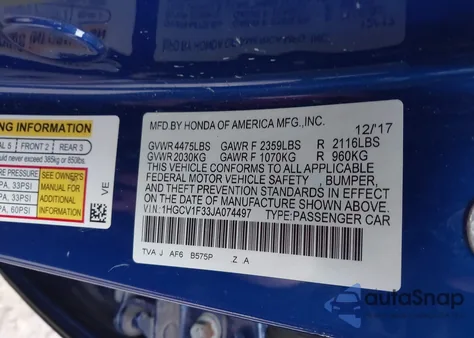 2018 Honda Accord Sport from USA, damaged, VIN 1HGCV1F33JA074497